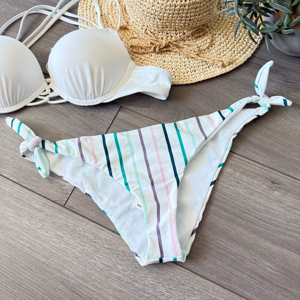 Raisins Lola Stripe Printed Newport Tie Side Cheeky Bikini Bottom Large
